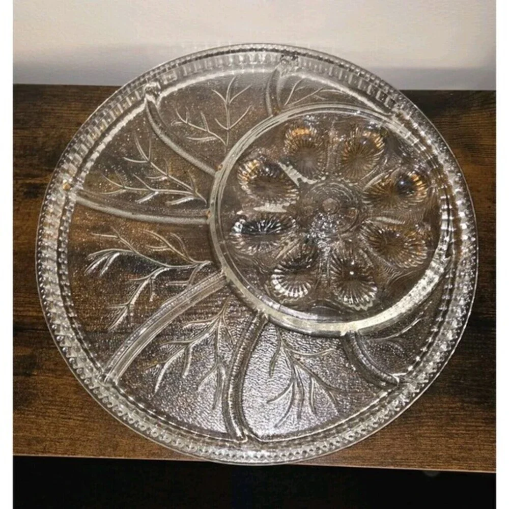 Indiana Glass Deviled Egg Relish‎ Serving Tray Plate Tree of Life